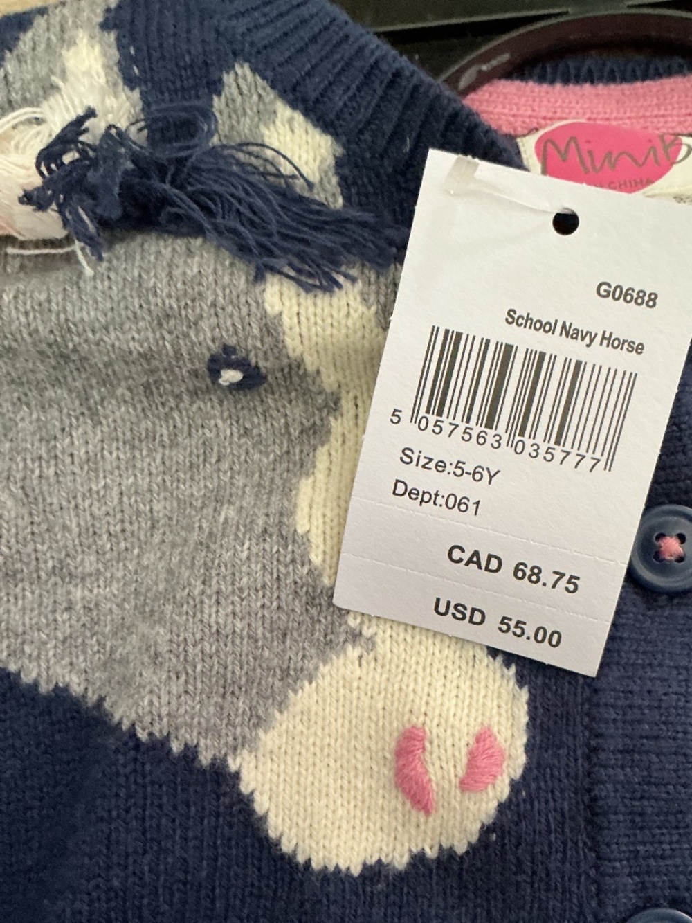 Mini Boden Unicorn Fringe Cardigan Sweater Navy Gray Rainbow Trim 5-6Y - Picture 4 of 6